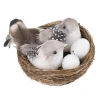 BIRD NATURAL BROWN/WHITE 3.5″ IN NEST AND EGGS FEATHER TAIL