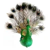 BIRD PEACOCK 17.5″ W/ GLITTER & LACE GREEN WITH CLIP