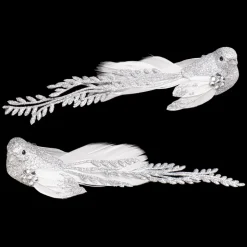 BIRD SILVER 7.5″ W/CLIP & FEATHER TAIL W/GLTR 2/S