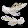 BIRD WHITE 6″ W/ CLIP & GOLD LEAF TAIL 2/S