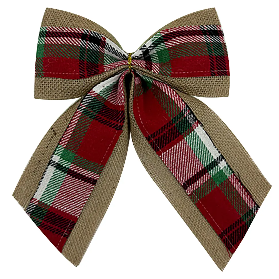 BOW BURLAP/PLAID 10.5″