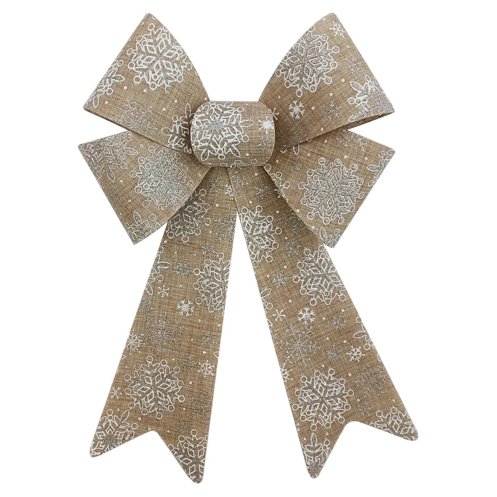 BOW NATURAL 9″x15″ PRE FORMED W/ WHITE SNOWFLAKE