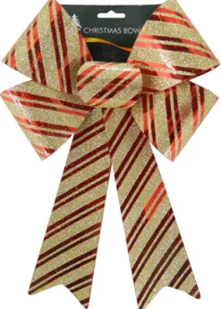 BOW RED/ GOLD GLITTER 9″ X 14″ STRIPE PATTERN