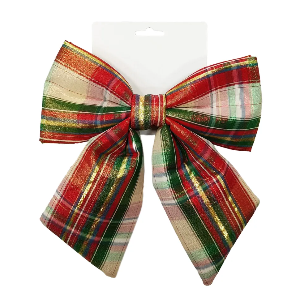 BOW SPONGE/FABRIC 8.5″ RED/GOLD/GREEN