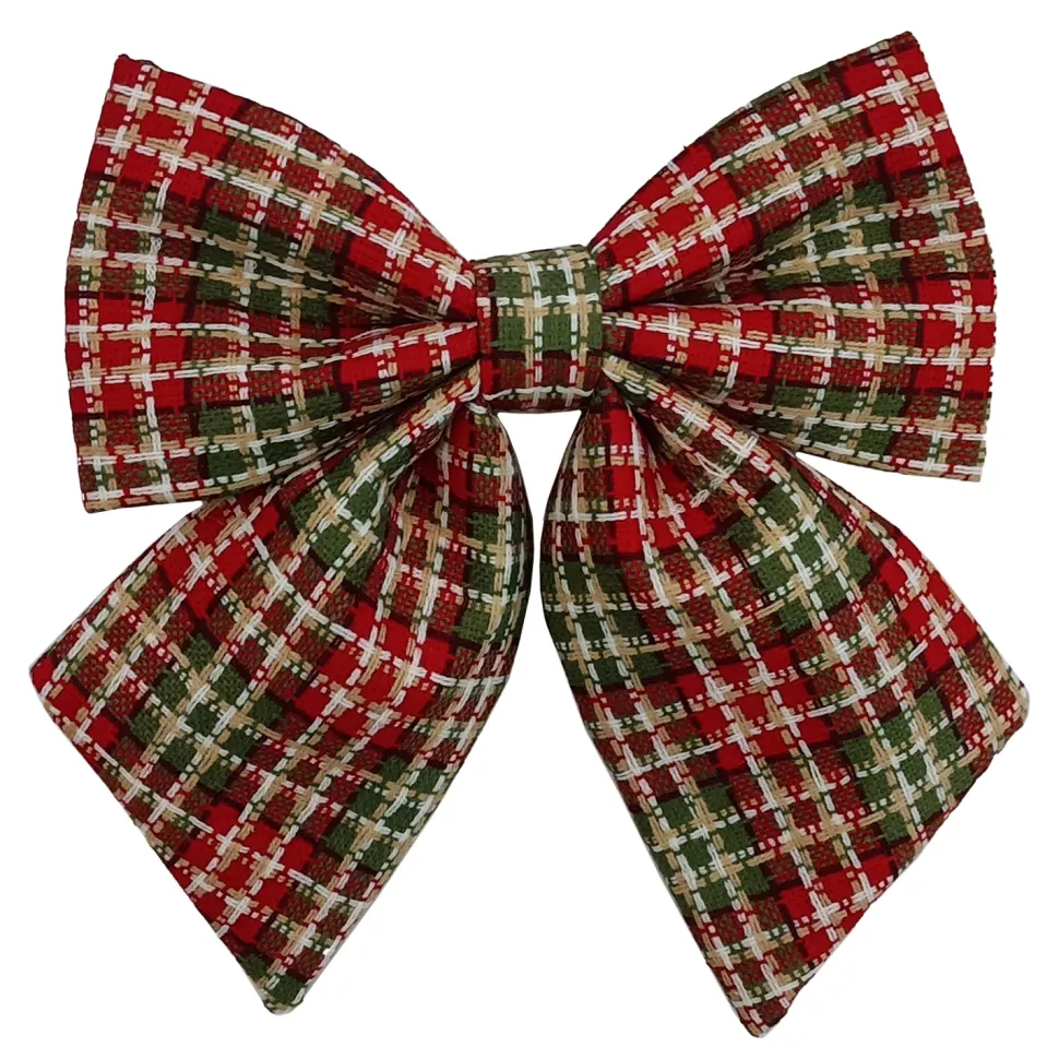 BOW SPONGE/FABRIC 8.5″ RED/GREEN/BEIGE PLAID