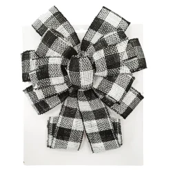 BOW TREE TOPPER 11″ X 31″ WHITE/BLACK BUFFALO PLAID