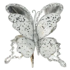BUTTERFLY SILVER 8.2X7.8″ LEATHER METALLIC GLITTER