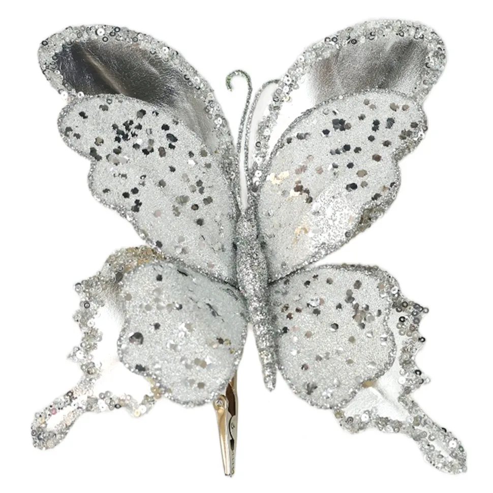 BUTTERFLY SILVER 8.2X7.8″ LEATHER METALLIC GLITTER