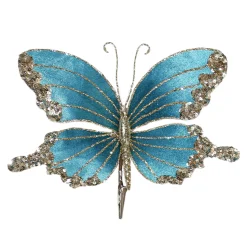 BUTTERFLY TEAL 9″ X 5.5″ VELVET W/ CHAMPAGNE GLITTER & SEQUINS W/ CLIP