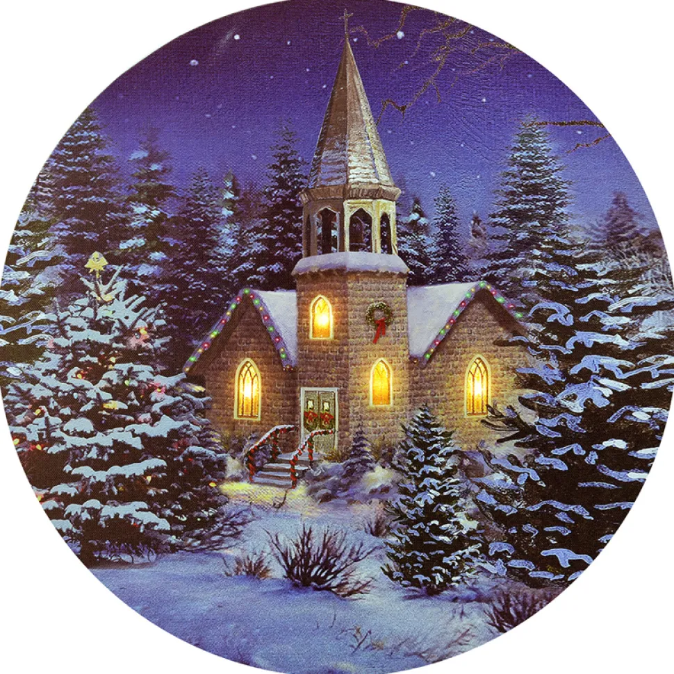 CANVAS ROUND 16″ DIA 4 LED CHURCH W/ SNOW (TMR)