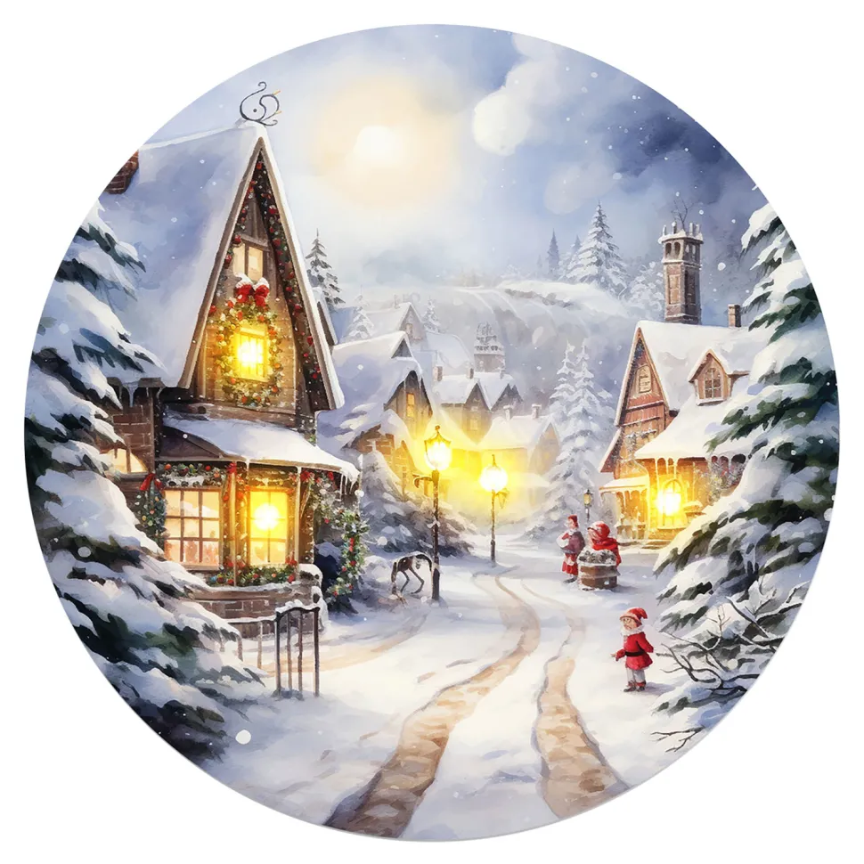 CANVAS ROUND 12″x12″ LIGHT UP VILLAGE 5PCS LED+6/18TIMER