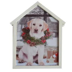 CANVAS W/ FRAME 12″X15″20 LED DOG W/ WREATH W/TIMER