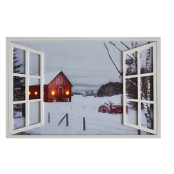 CANVAS W/ FRAME 35″X24″4 LED SNOWY FARM/ BARN SCENE W/TIMER