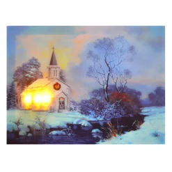 CANVAS 16″X12″ 3 LED CHURCH BY RIVER W/TIMER
