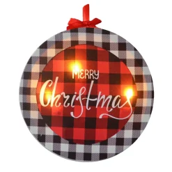 CANVAS 8″X8″ 3 LED PLAID W/ “MERRY CHRISTMAS”