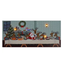 CANVAS 24″X12″ 3 LED REINDEER & SANTA DINNER W/TIMER