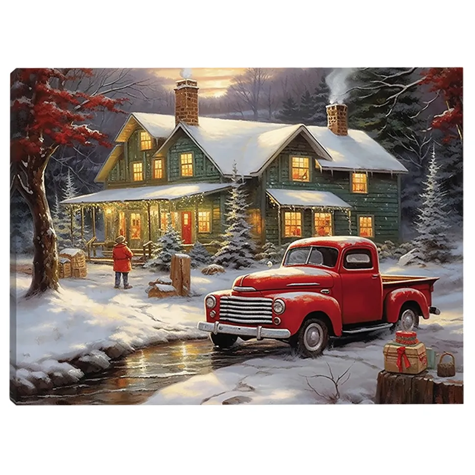 CANVAS 16″x12″ LIGHT UP RED TRUCK 6PCS LED+6/18TIMER