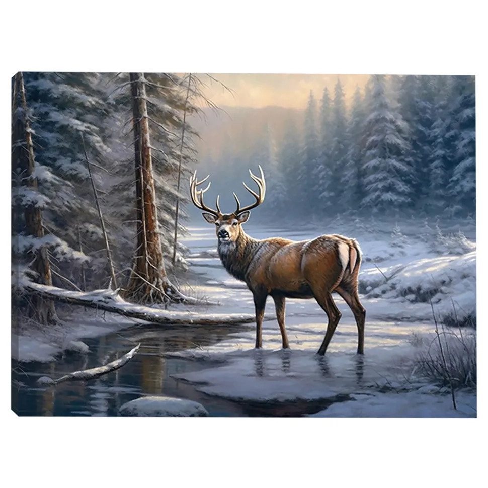 CANVAS 16″x12″ LIGHT UP REINDEER 30PCS LED FIBERS+6/18TIMER