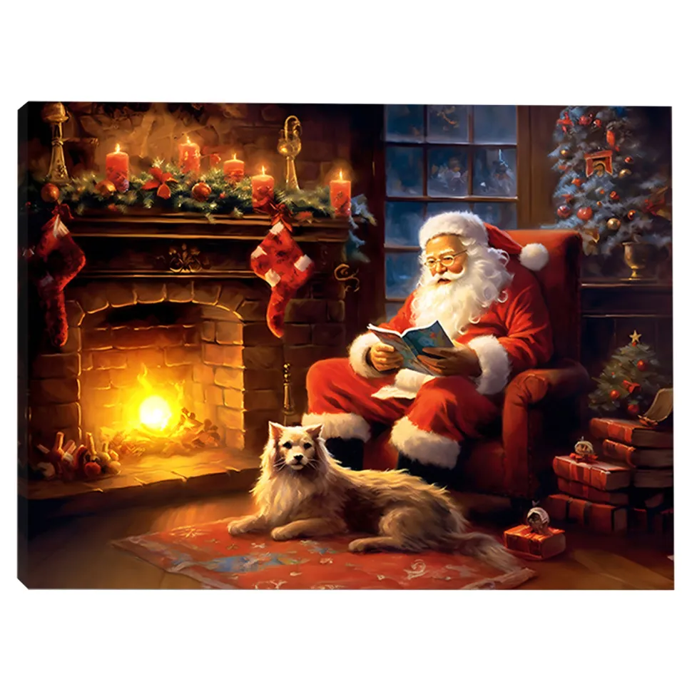 CANVAS 16″x12″ LIGHT UP SANTA 1PC LED+20PCS LED FIBERS+6/18TIMER