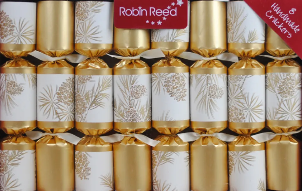 CHRISTMAS CRACKER DLX 8PCX8.5″ GOLD/IVORY W/ PINECONE PRINT