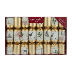 CHRISTMAS CRACKER DLX 8PCX8.5″ GOLD/WHITE WITH REINDEER PRINT