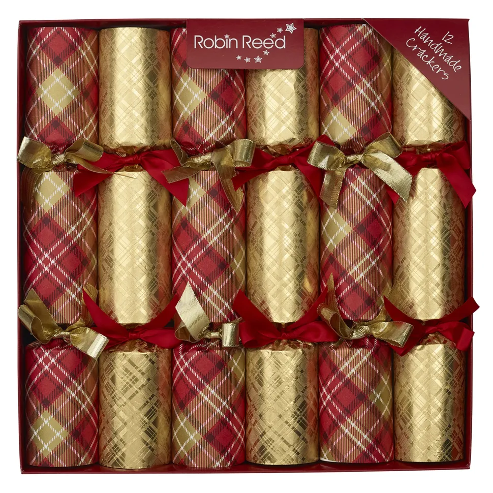 CHRISTMAS CRACKER PREMIUM 6PCSx12″ PLAID/GOLD SHINNY W/ PICADILLY