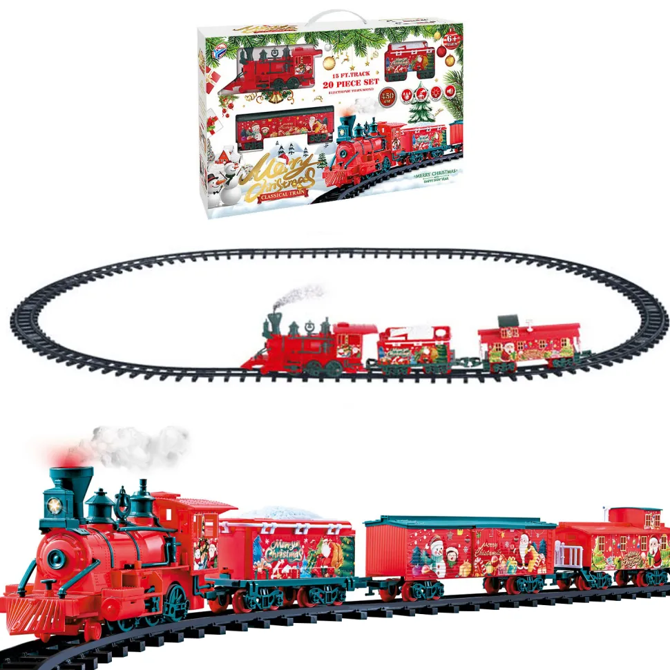 CHRISTMAS STEAM TRAIN SET W/MOVEMENT, LIGHTS & MUSIC 20PCS – B/O 63″x43.5″