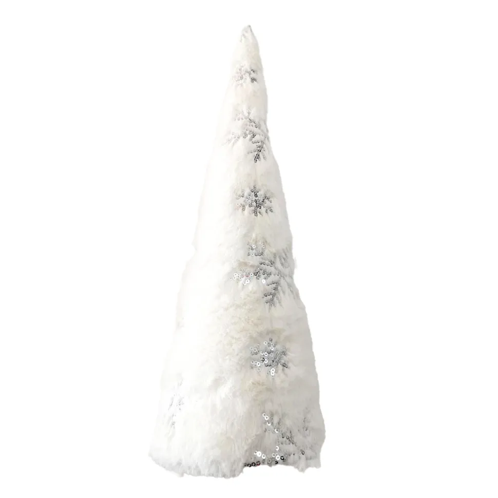 CONE TREE FUR FABRIC 16″ WITH SILVER SNOWFLAKE