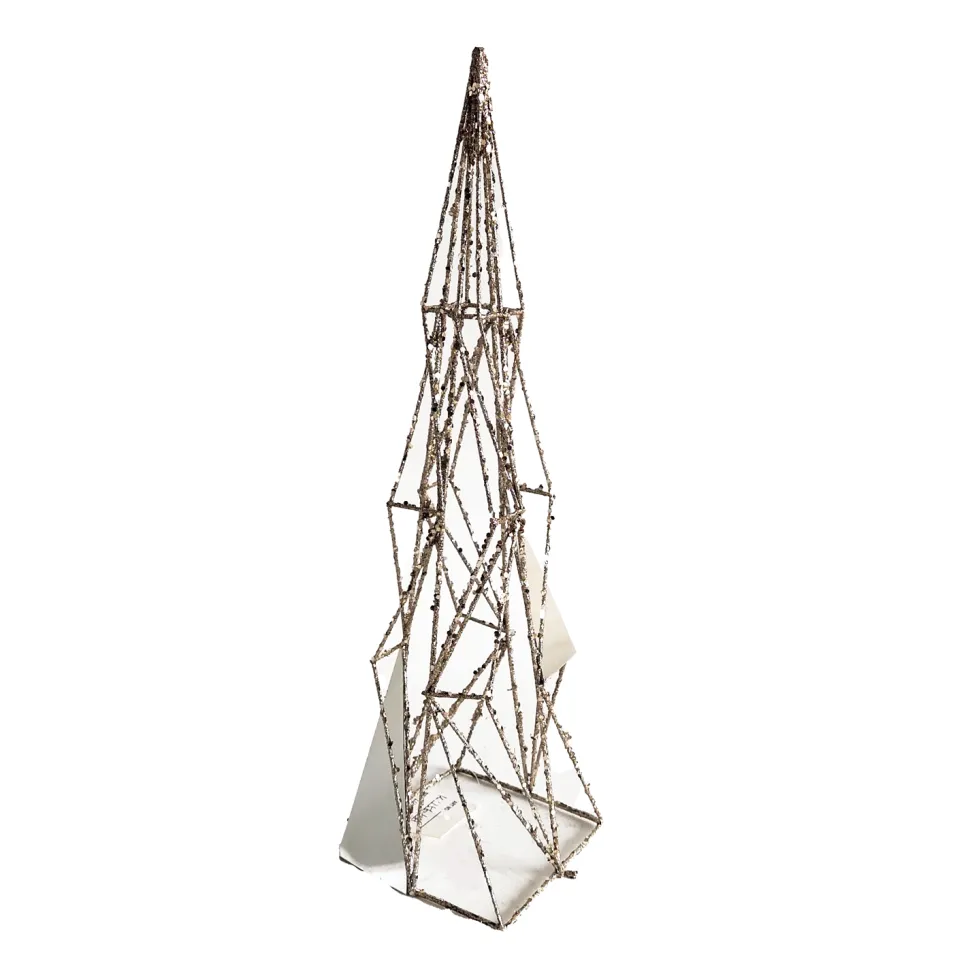 CONE TREE GEOMETRIC WIRE 15.5″ W/ MIRROR & CHAMPAGNE GLITTER
