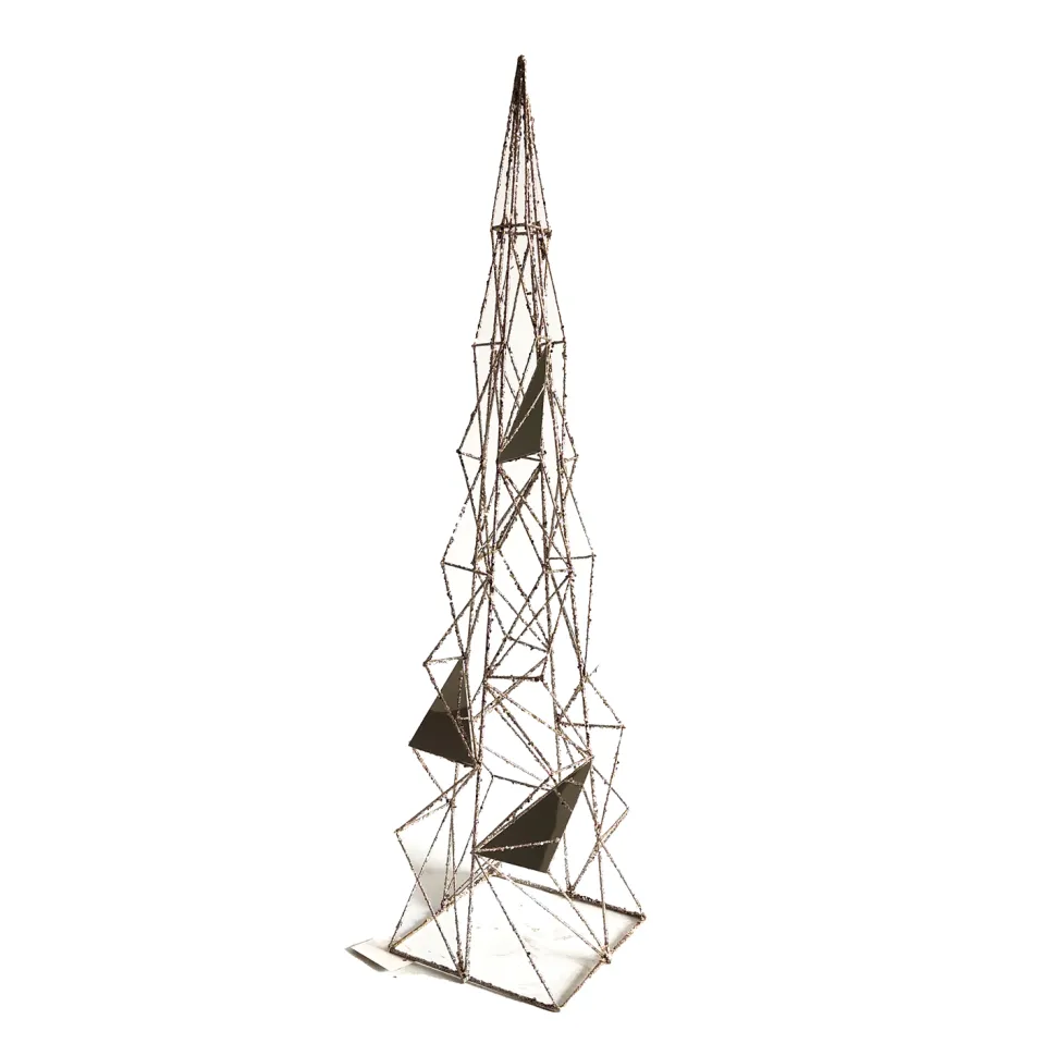 CONE TREE GEOMETRIC WIRE 31.5″ W/ MIRROR & CHAMPAGNE GLITTER