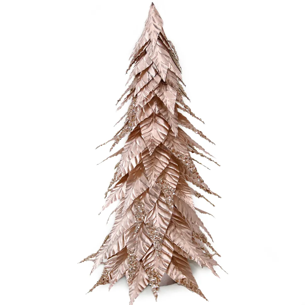 CONE TREE METALLIC ROSE GOLD LEAVES 26″ W/ GLITTER