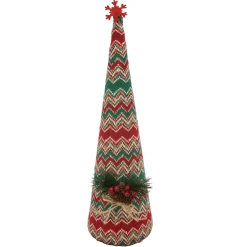 CONE TREE PLUSH 20″ W/ SNOWFLAKE, BERRIES & NEEDLE PINE RED/GREEN