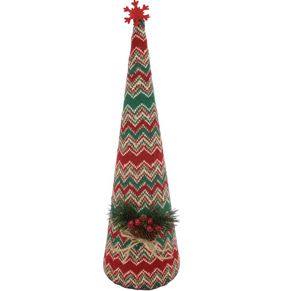 CONE TREE PLUSH 20″ W/ SNOWFLAKE, BERRIES & NEEDLE PINE RED/GREEN