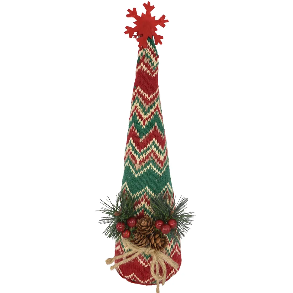 CONE TREE PLUSH 11″ W/ SNOWFLAKE, BERRIES & NEEDLE PINE RED/GREEN
