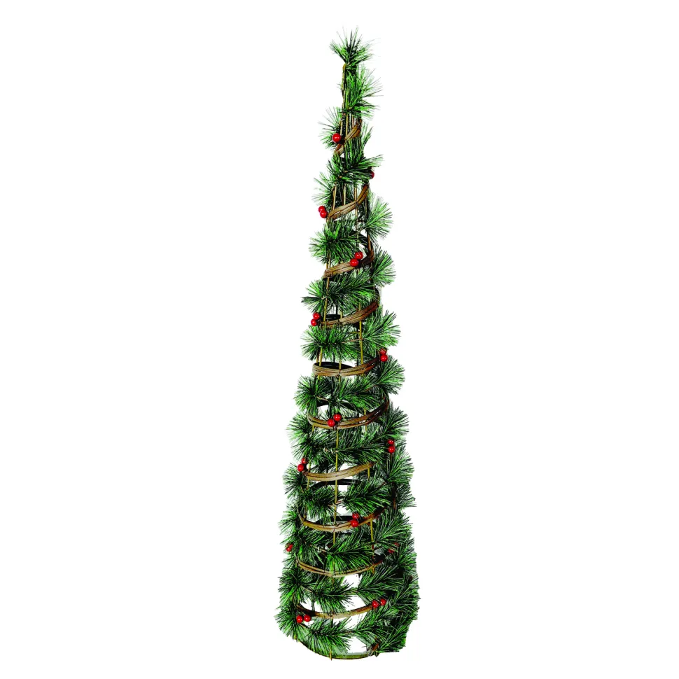 CONE TREE RATTAN 36″ W/ NEEDLE PINE & RED BERRIES