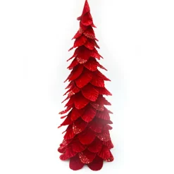 CONE TREE VELVET RED LEAVES 26″ W/ GLITTER