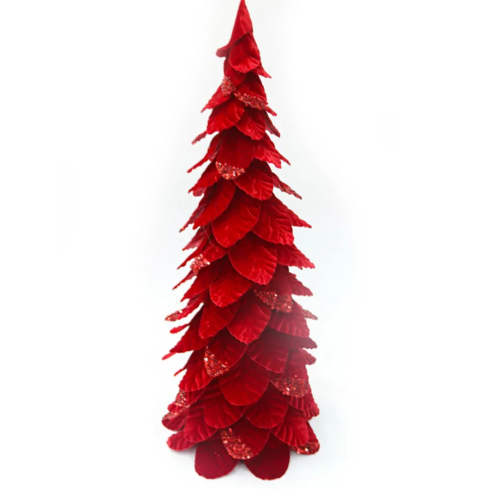 CONE TREE VELVET RED LEAVES 26″ W/ GLITTER