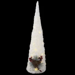 CONE TREE WHITE 23.5″ LED W/ PINE CONE & BERRY