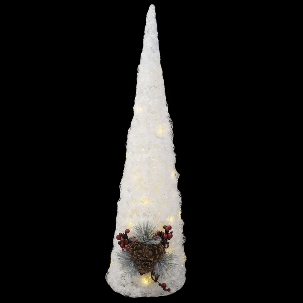 CONE TREE WHITE 23.5″ LED W/ PINE CONE & BERRY