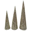 CONE TREE YARN/ GLTR 15.5″/19.5″/23.5″ CHAMPAGNE GOLD W/ GLITTER & SEQUINS 3PC.