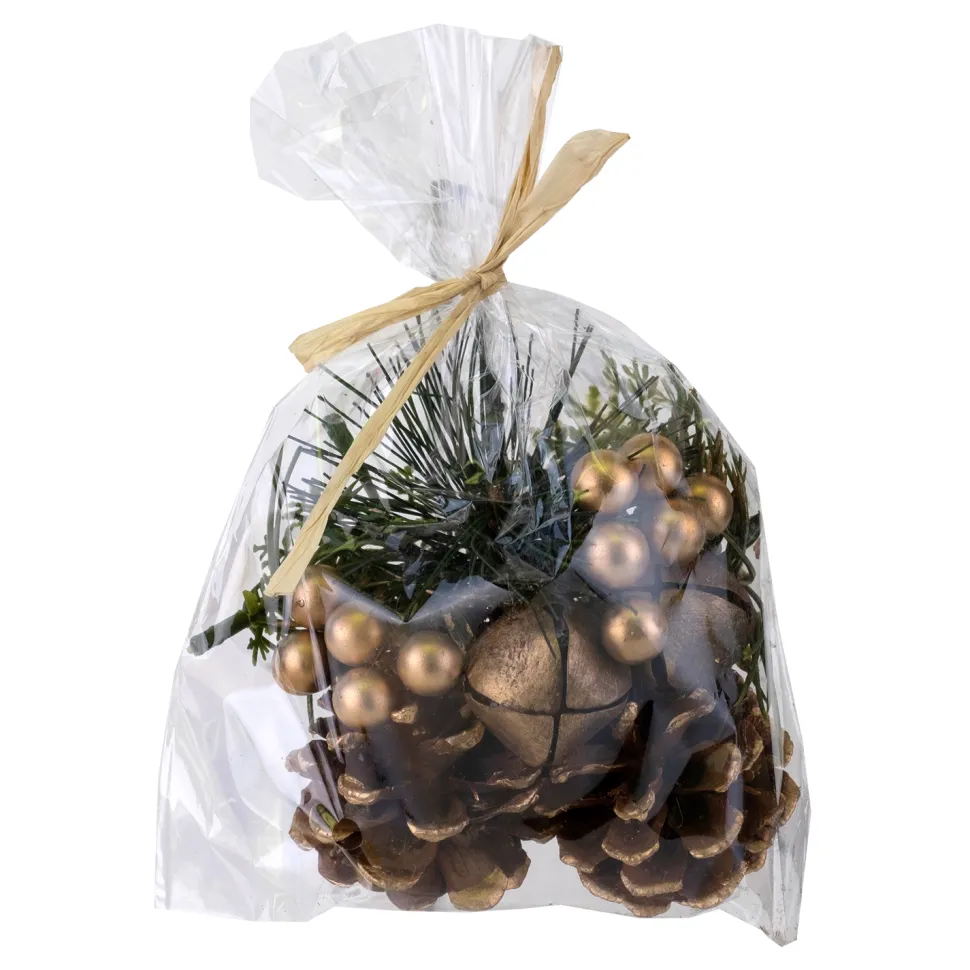 CRAFT BAG 5″X6″ COPPER BERRIES & BELLS W/ PINE CONES