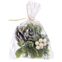 CRAFT BAG 5″X6″ FROSTED MIXED GREEN W/ WHITE BERRIES & PINE CONES