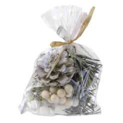 CRAFT BAG 5″X6″ FROSTED WHITE BERRIES & MIXED PINE W/ PINE CONES