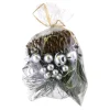 CRAFT BAG 5″X6″ SILVER BERRIES & BELLS W/ PINE CONES