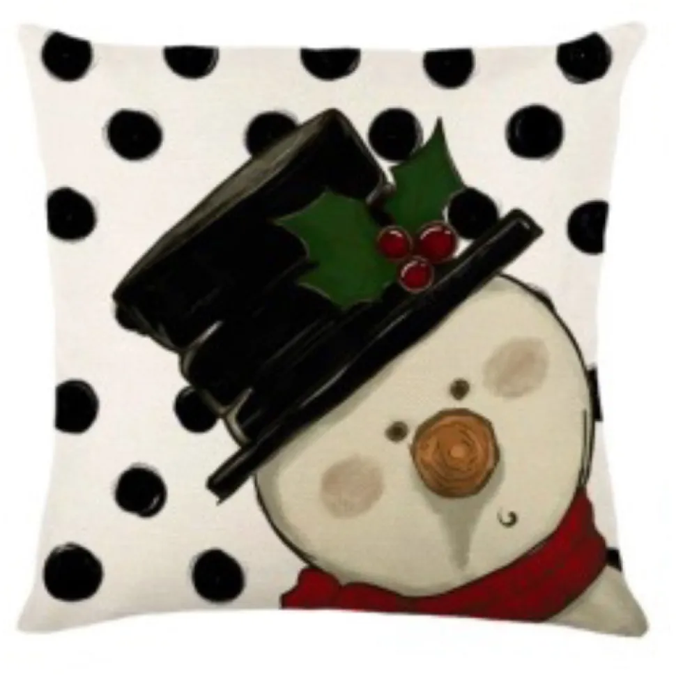 CUSHION DECORATIVE 16″x16″ – SNOWMAN IVORY/BLACK/RED