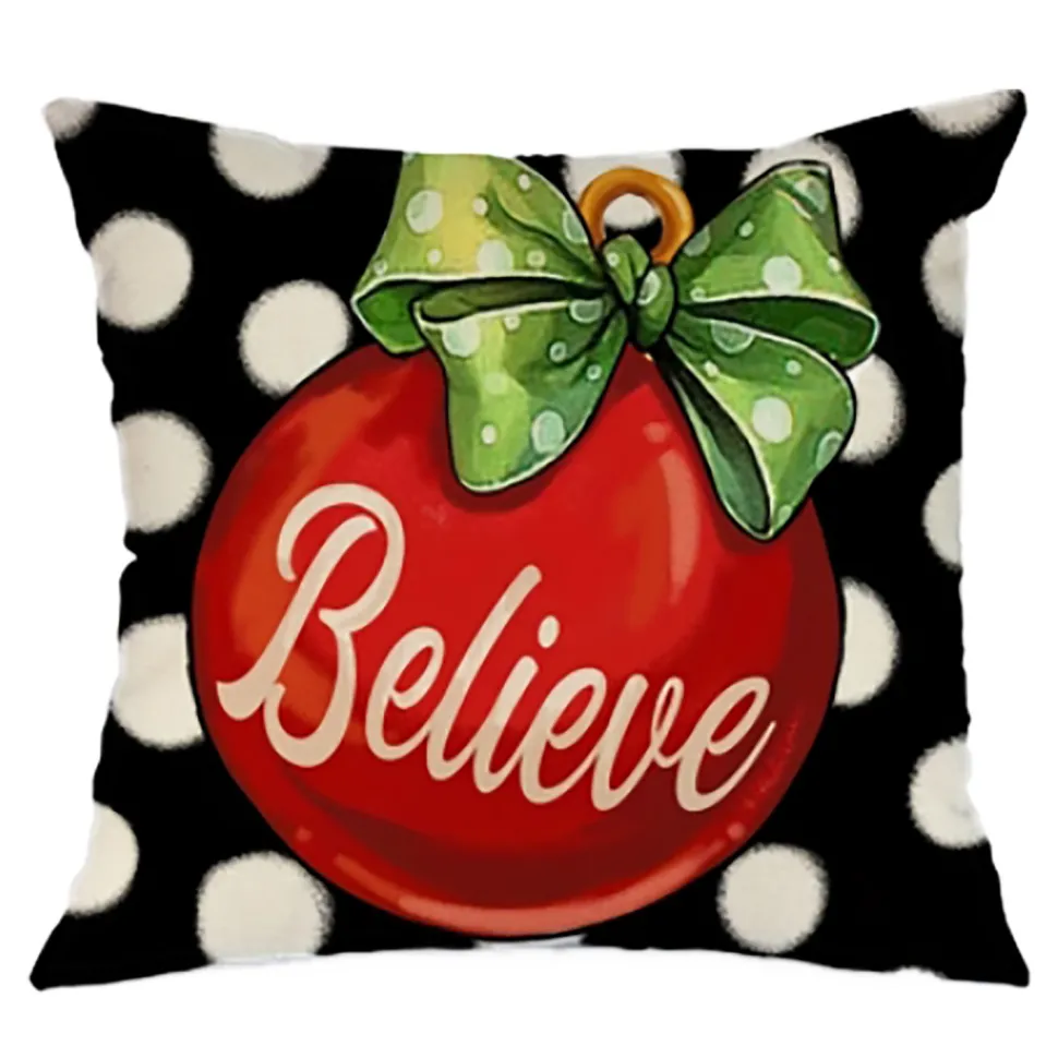 CUSHION DECORATIVE 16″x16″ “BELIEVE” BLACK/RED/GREEN