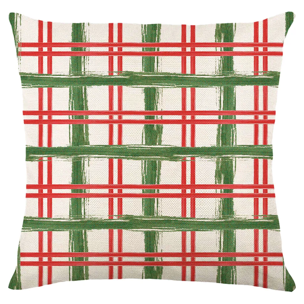 CUSHION DECORATIVE 16″x16″ CHECKERED PRINT IVORY/RED/GREEN