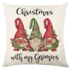 CUSHION DECORATIVE 16″x16″ “CHRISTMAS WITH GNOMIES” IVORY RED/GREEN