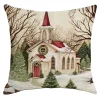 CUSHION DECORATIVE 16″x16″ CHURCH SCENE IVORY/RED/GREEN