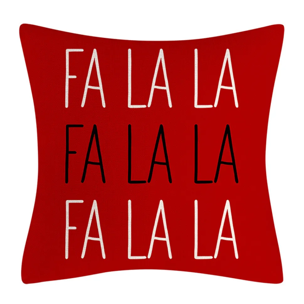 CUSHION DECORATIVE 16″x16″ “FA LA LA” RED/WHITE/BLACK